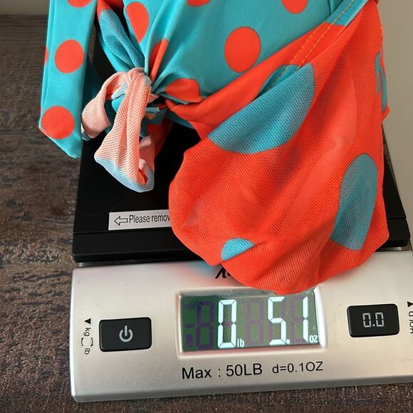 Blue and Orange Retro 70’s Polka Dot Halter Tankini Top Summer Swimwear Medium - Picture 8 of 8